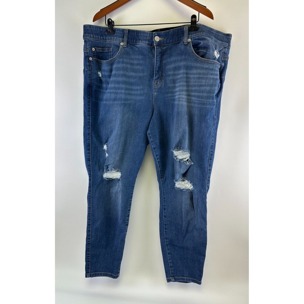Torrid Bombshell Skinny Blue Jeans Black Denim Distressed Stretch Zip Womens 26R - Picture 2 of 15